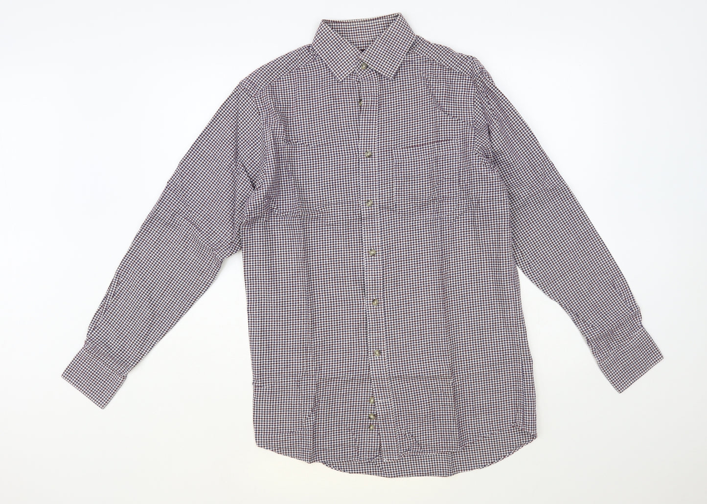 Marks and Spencer Mens Multicoloured Check Cotton Button-Up Size 14.5 Collared Button