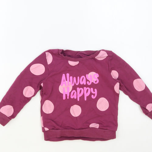 Dunnes Stores Girls Purple Polka Dot Cotton Pullover Sweatshirt Size 2-3 Years Pullover - Always Happy