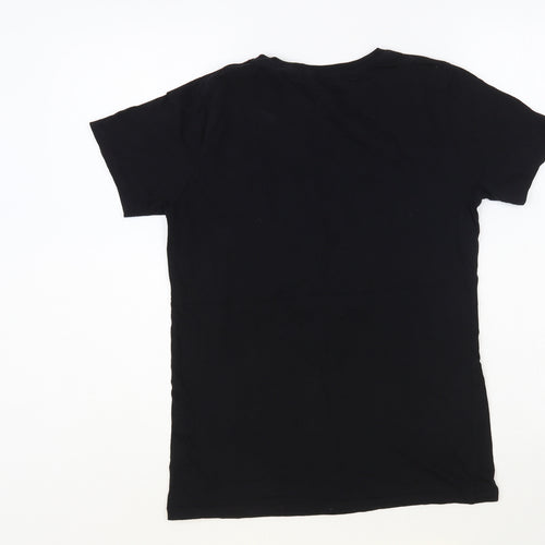 New Look Womens Black Cotton Basic T-Shirt Size 6 Crew Neck - Santa Bae Bae