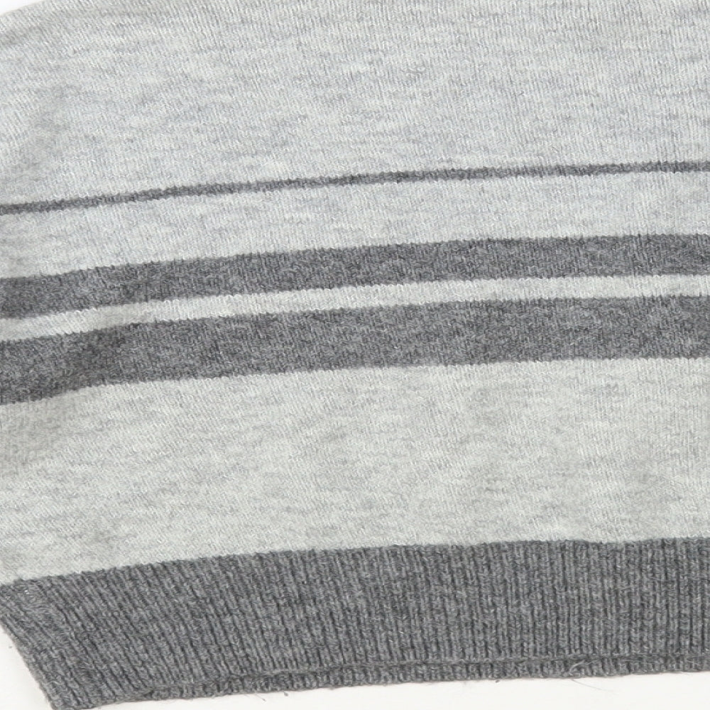 Topshop Womens Grey Crew Neck Striped Acrylic Pullover Jumper Size 6 - Cropped