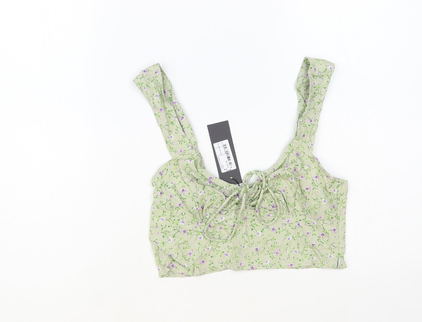 Motel Womens Green Floral Viscose Cropped Tank Size XS Sweetheart - Ruched