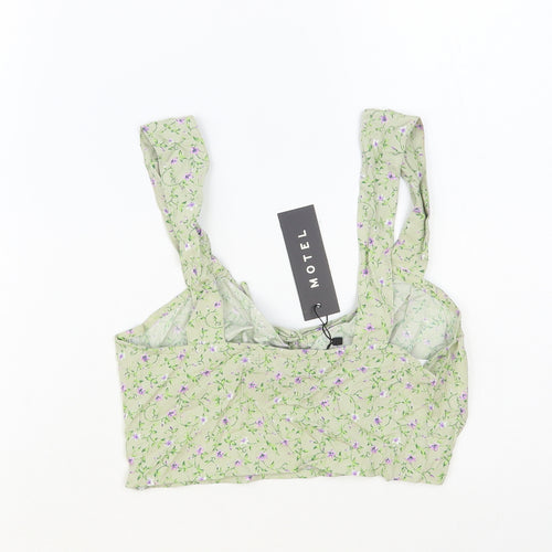 Motel Womens Green Floral Viscose Cropped Tank Size XS Sweetheart - Ruched