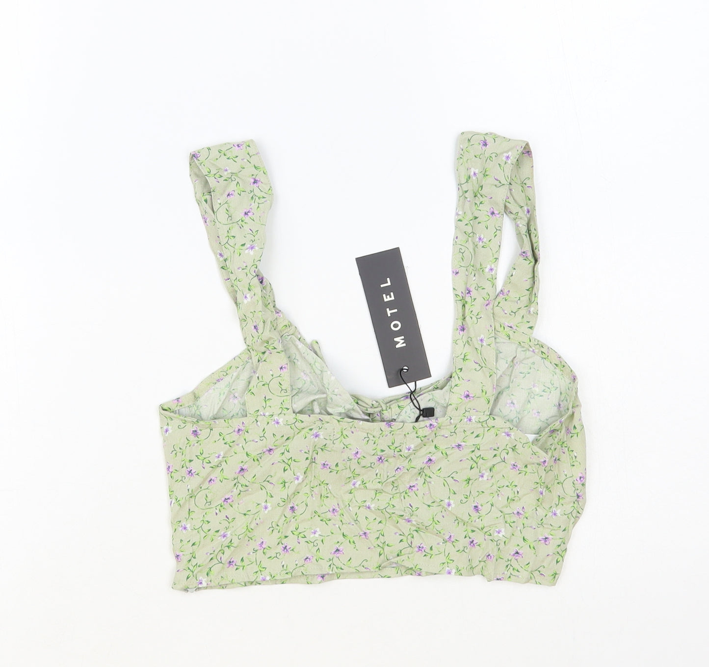 Motel Womens Green Floral Viscose Cropped Tank Size XS Sweetheart - Ruched