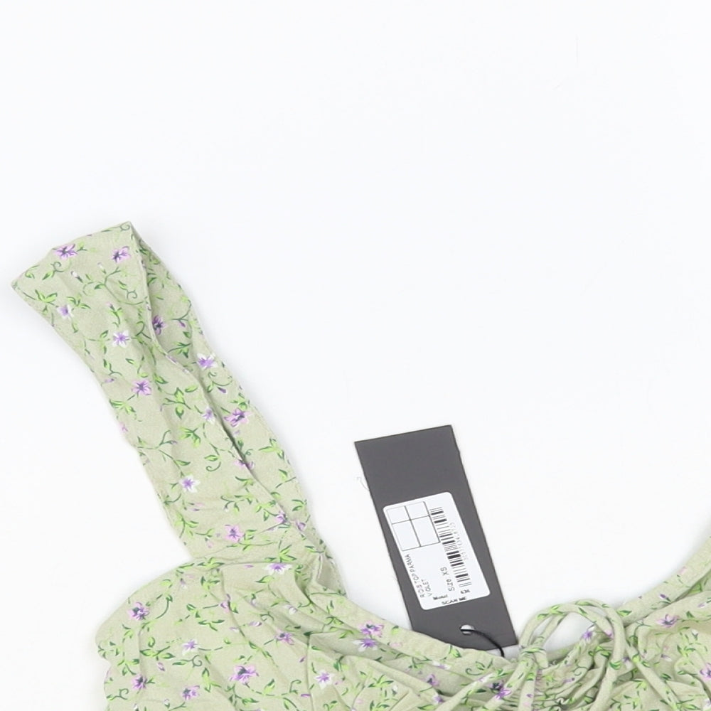 Motel Womens Green Floral Viscose Cropped Tank Size XS Sweetheart - Ruched