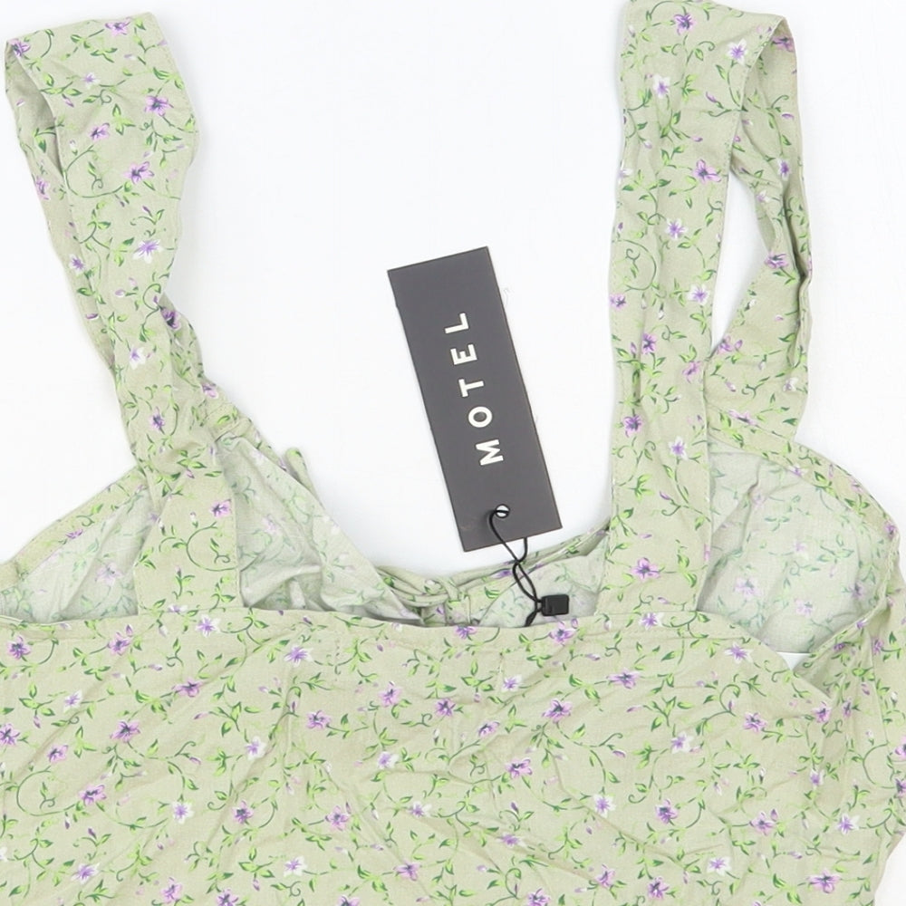 Motel Womens Green Floral Viscose Cropped Tank Size XS Sweetheart - Ruched