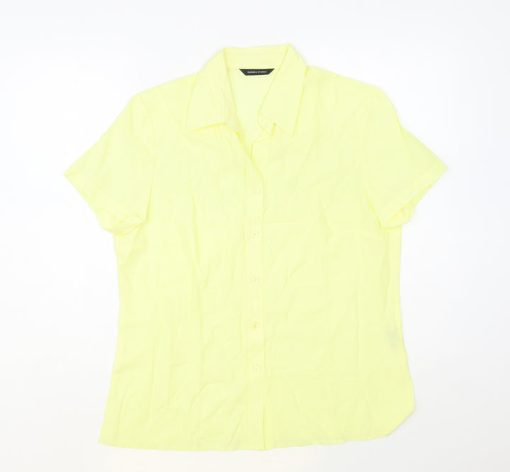 Dunnes Stores Womens Yellow Viscose Basic Button-Up Size 14 Collared