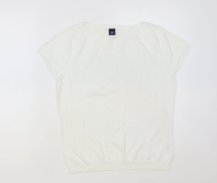 Gap Womens White Boat Neck Cotton Pullover Jumper Size L