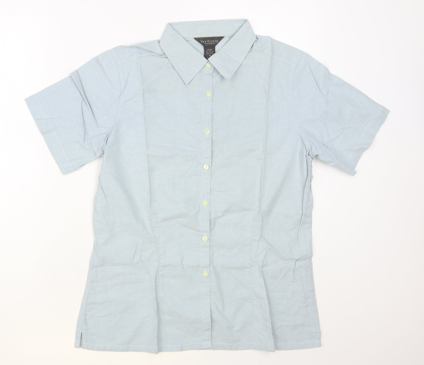 Van Hausen Womens Blue Cotton Basic Button-Up Size M Collared