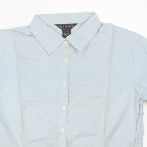 Van Hausen Womens Blue Cotton Basic Button-Up Size M Collared