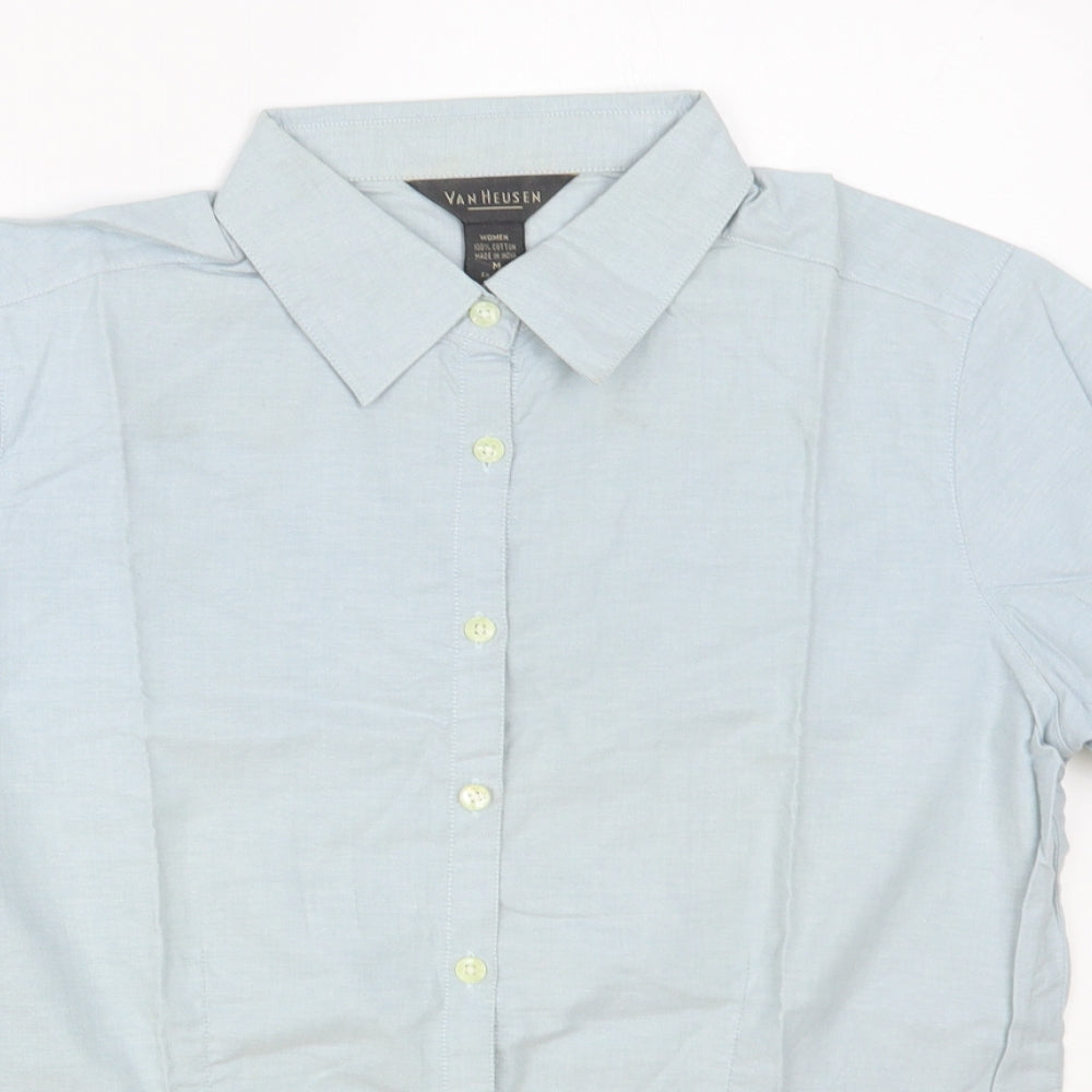Van Hausen Womens Blue Cotton Basic Button-Up Size M Collared