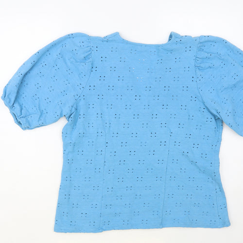 Gallery Womens Blue Cotton Basic Blouse Size 16 V-Neck