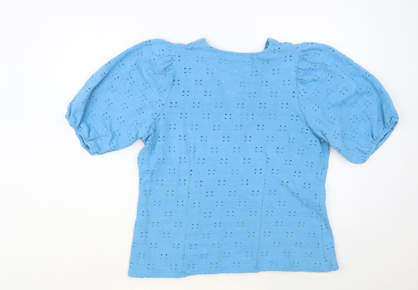 Gallery Womens Blue Cotton Basic Blouse Size 16 V-Neck