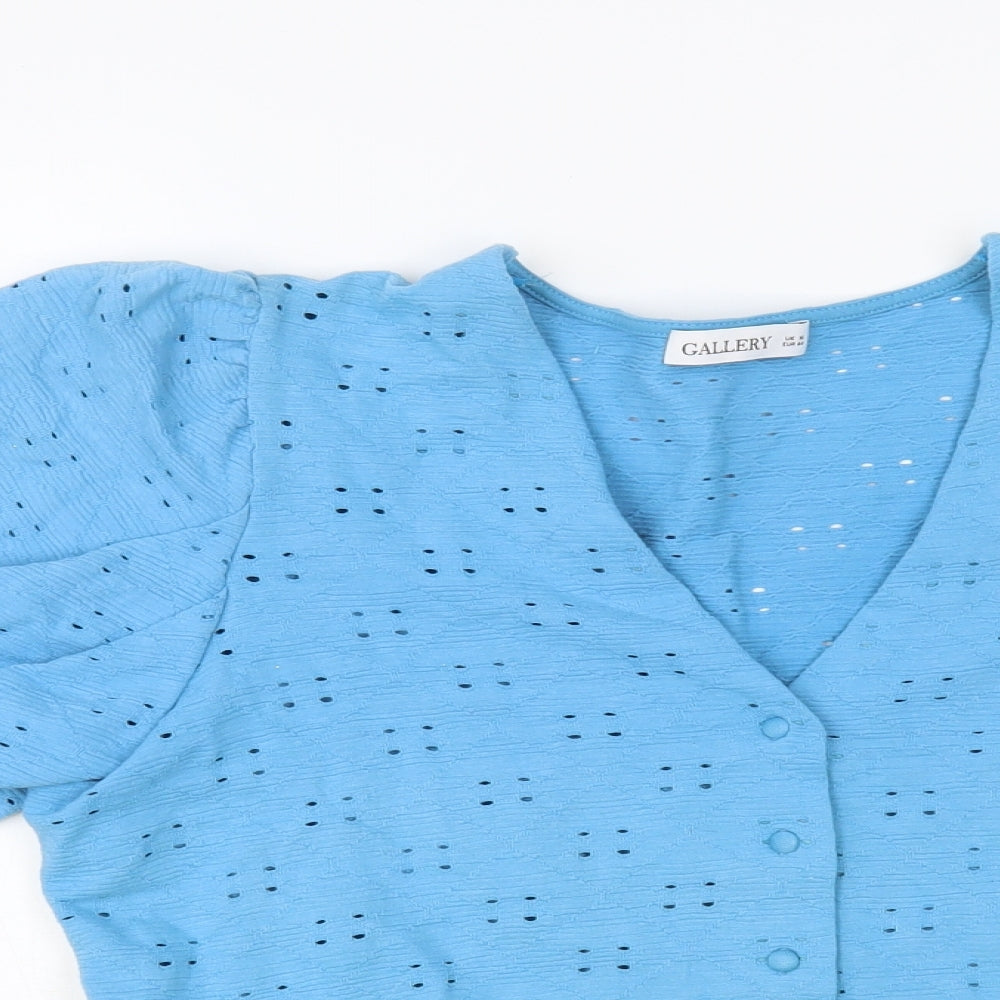 Gallery Womens Blue Cotton Basic Blouse Size 16 V-Neck