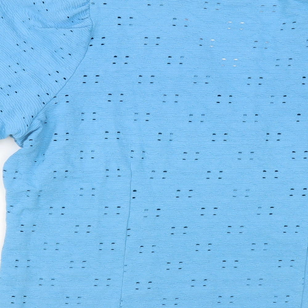 Gallery Womens Blue Cotton Basic Blouse Size 16 V-Neck