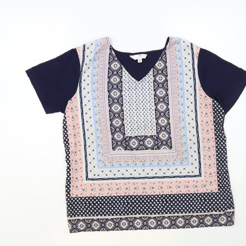 Julipa Womens Blue Geometric Polyester Basic Blouse Size 14 V-Neck