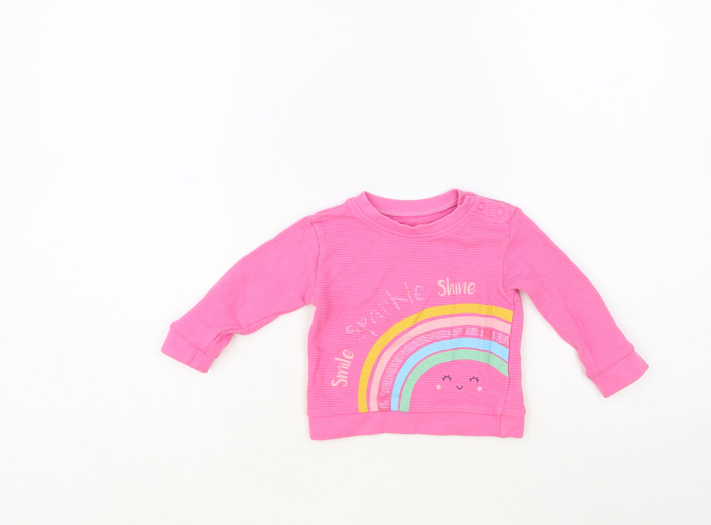 Dunnes Stores Baby Pink Cotton Pullover Jumper Size 3-6 Months Snap - Rainbow