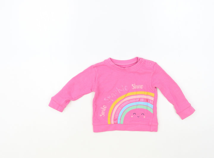 Dunnes Stores Baby Pink Cotton Pullover Jumper Size 3-6 Months Snap - Rainbow