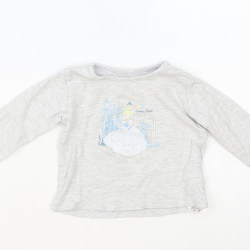 Primark Baby Grey Cotton Basic T-Shirt Size 12-18 Months Crew Neck Pullover - Cinderella