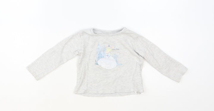 Primark Baby Grey Cotton Basic T-Shirt Size 12-18 Months Crew Neck Pullover - Cinderella