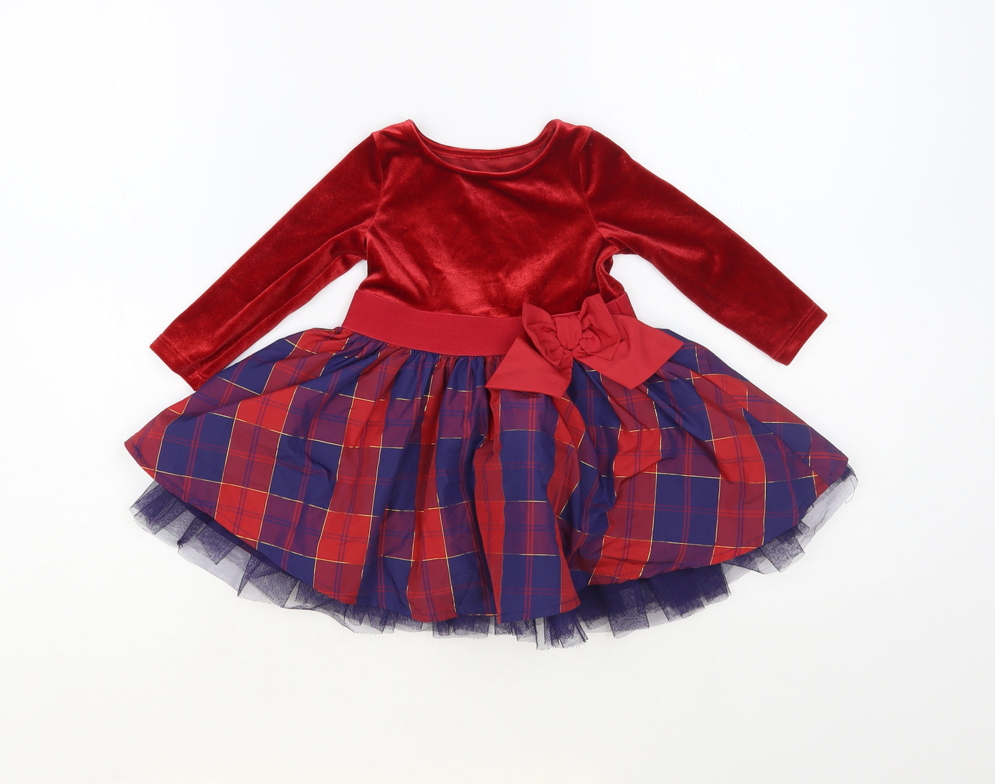 Dunnes Stores Baby Red Plaid Polyester Skater Dress Size 3-6 Months Round Neck Pullover