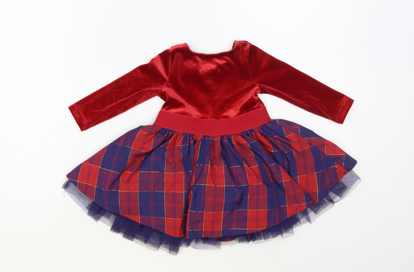 Dunnes Stores Baby Red Plaid Polyester Skater Dress Size 3-6 Months Round Neck Pullover
