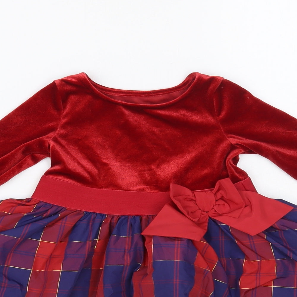 Dunnes Stores Baby Red Plaid Polyester Skater Dress Size 3-6 Months Round Neck Pullover