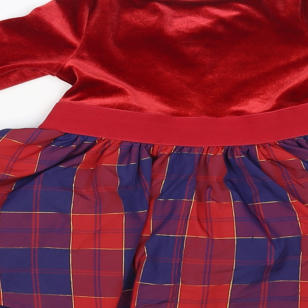Dunnes Stores Baby Red Plaid Polyester Skater Dress Size 3-6 Months Round Neck Pullover