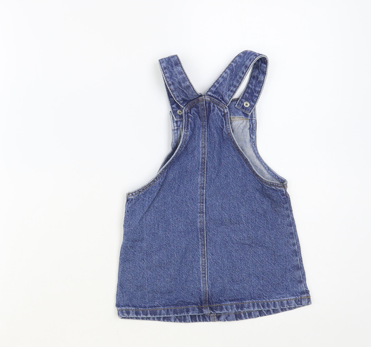 F&F Baby Blue Cotton Pinafore/Dungaree Dress Size 18-24 Months Square Neck Button