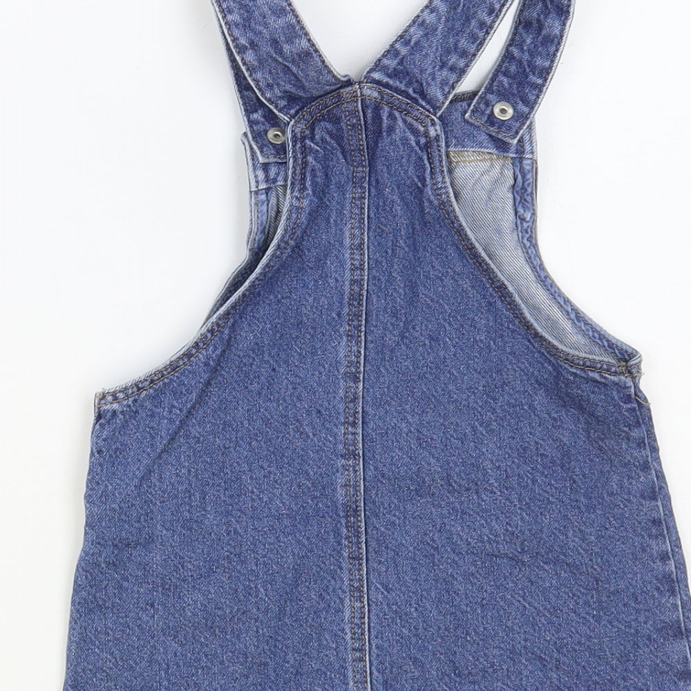 F&F Baby Blue Cotton Pinafore/Dungaree Dress Size 18-24 Months Square Neck Button