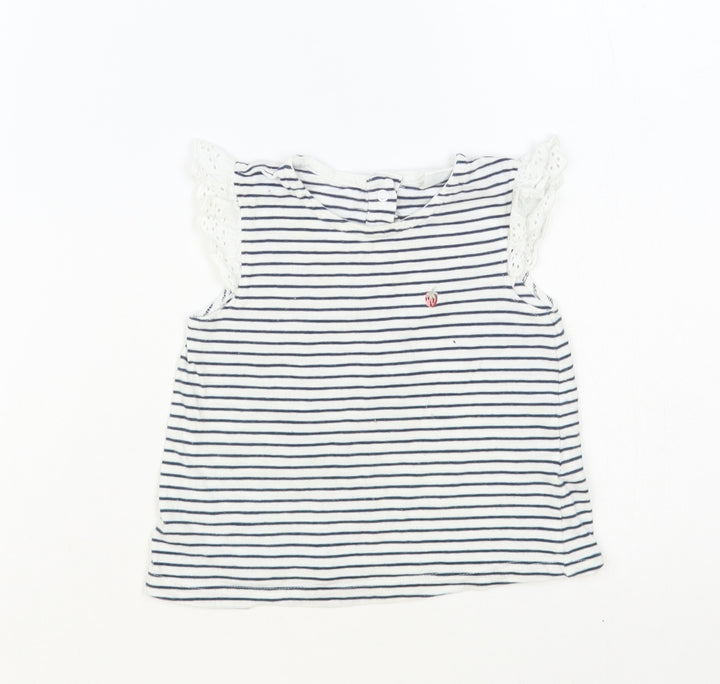 NEXT Baby White Striped Cotton Basic Tank Size 9-12 Months Round Neck Snap