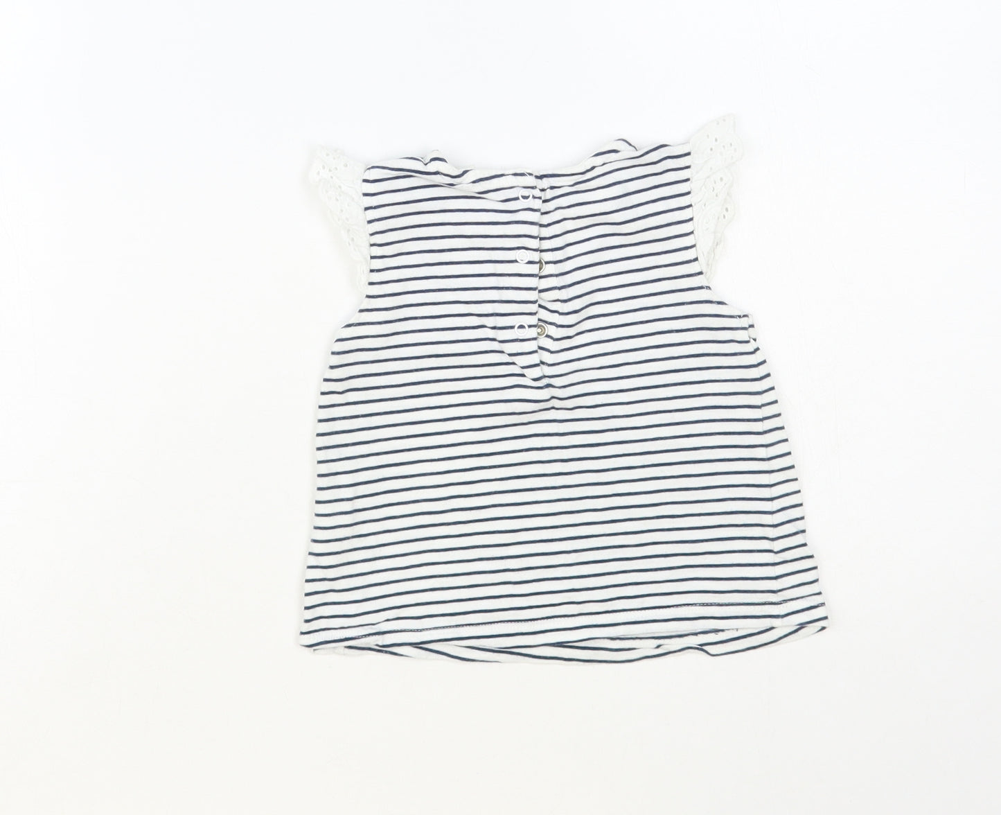 NEXT Baby White Striped Cotton Basic Tank Size 9-12 Months Round Neck Snap