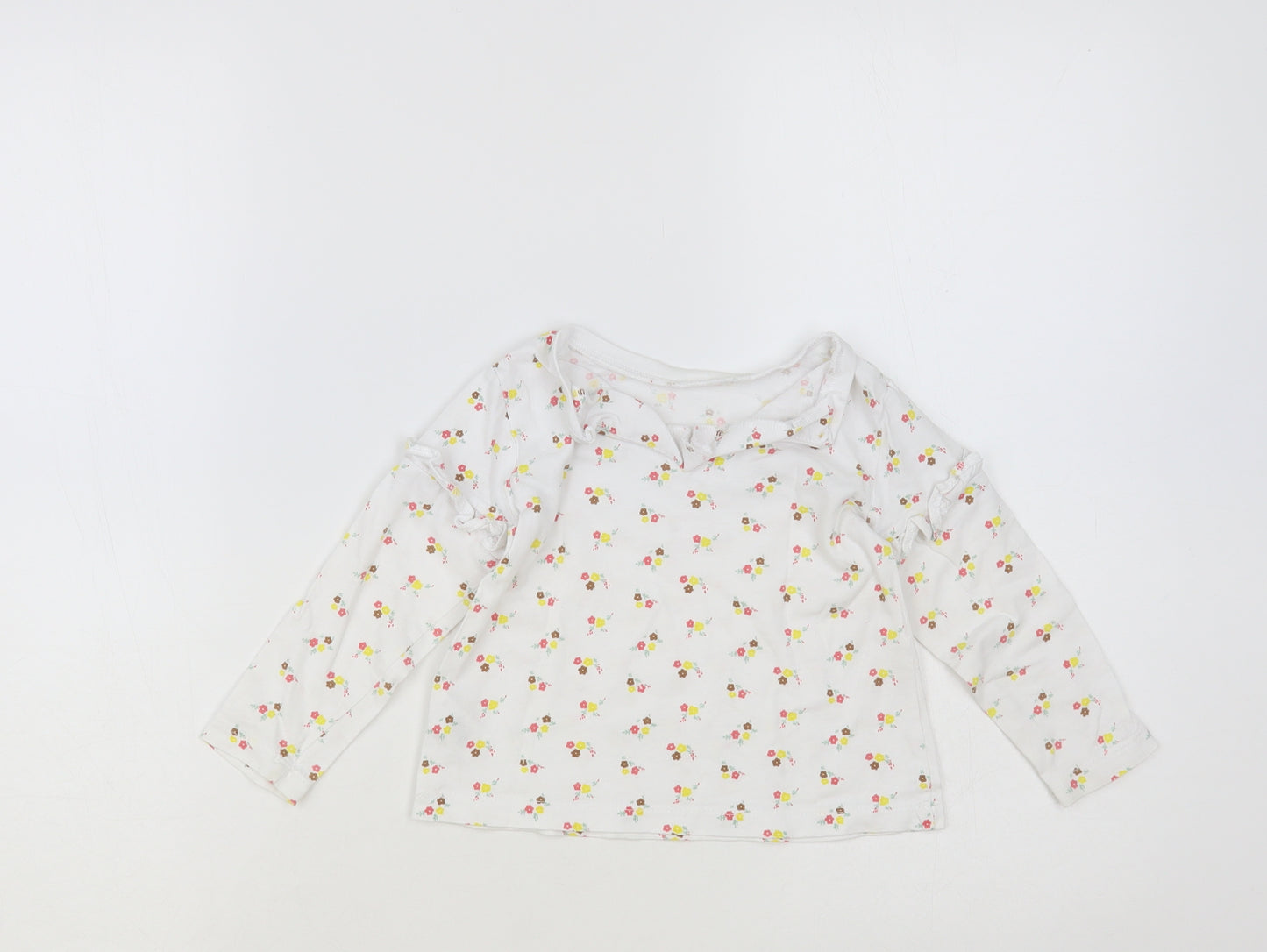 Dunnes Stores Baby White Floral Cotton Pullover T-Shirt Size 18-24 Months V-Neck Pullover