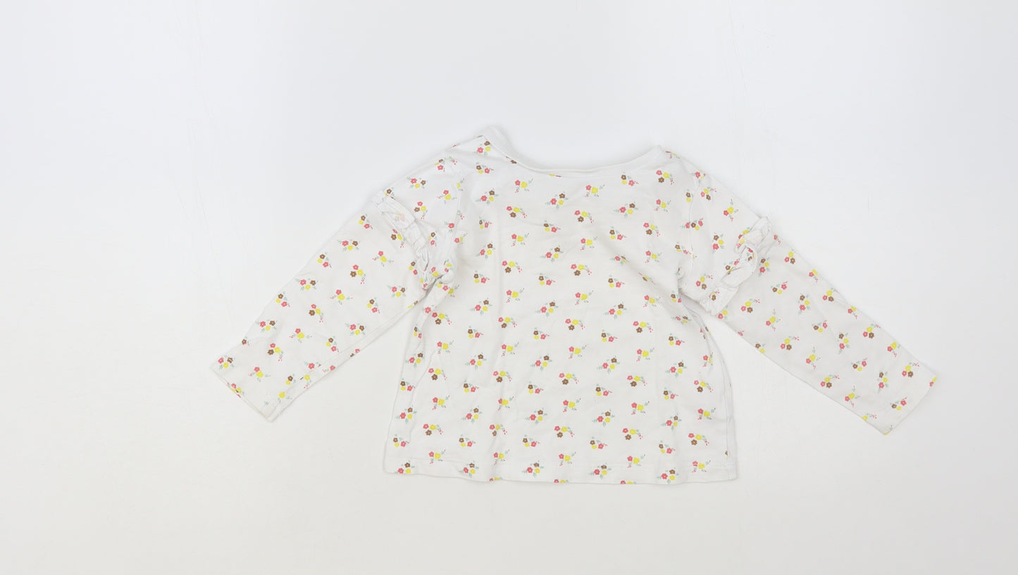 Dunnes Stores Baby White Floral Cotton Pullover T-Shirt Size 18-24 Months V-Neck Pullover