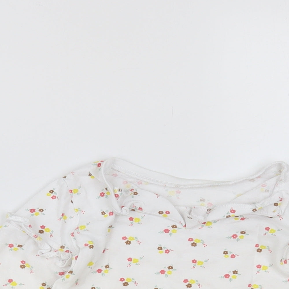 Dunnes Stores Baby White Floral Cotton Pullover T-Shirt Size 18-24 Months V-Neck Pullover