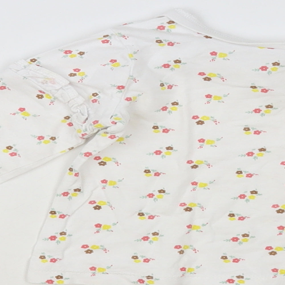 Dunnes Stores Baby White Floral Cotton Pullover T-Shirt Size 18-24 Months V-Neck Pullover