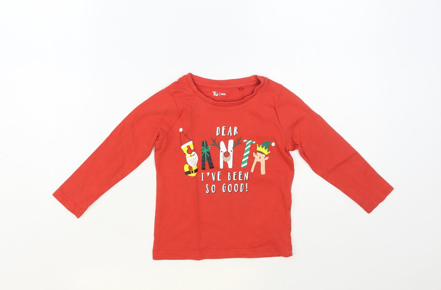 TU Baby Red Cotton Pullover T-Shirt Size 12-18 Months Crew Neck Pullover - Dear Santa