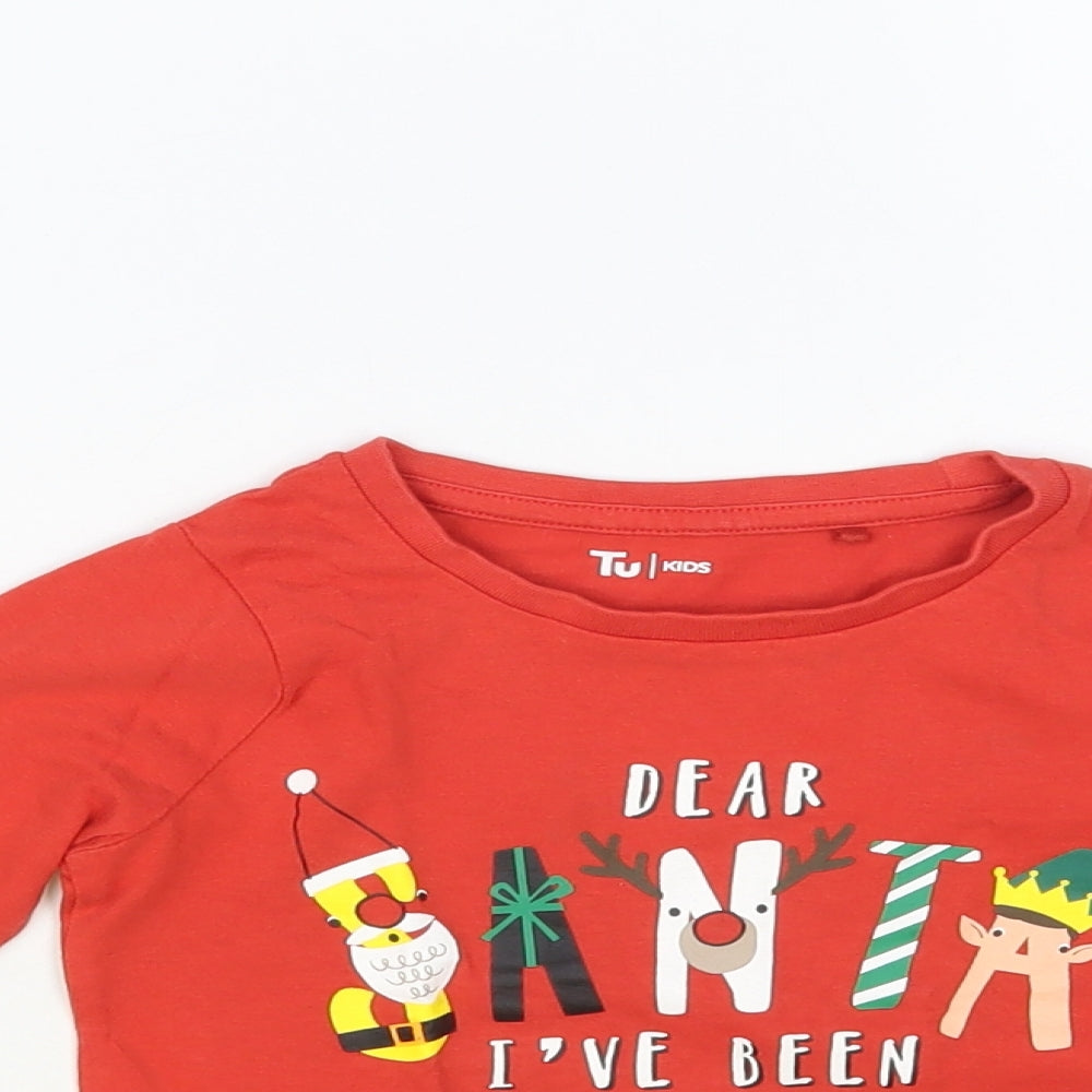 TU Baby Red Cotton Pullover T-Shirt Size 12-18 Months Crew Neck Pullover - Dear Santa