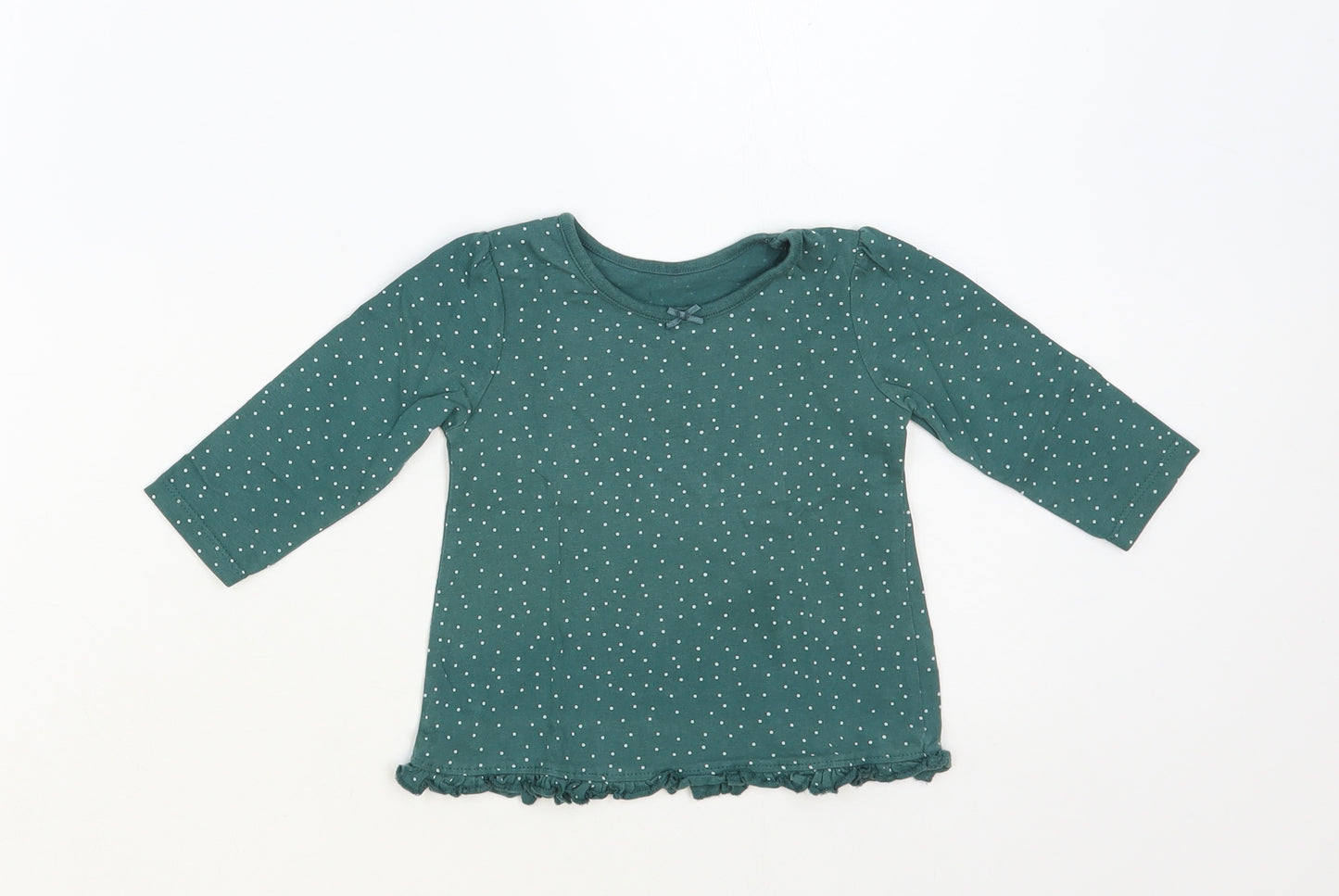 George Baby Green Polka Dot Cotton Basic T-Shirt Size 6-9 Months Crew Neck Pullover - Lettuce Edging