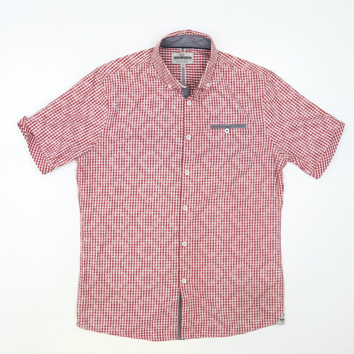 Mish Mash Mens Red Check Cotton Button-Up Size M Collared Button