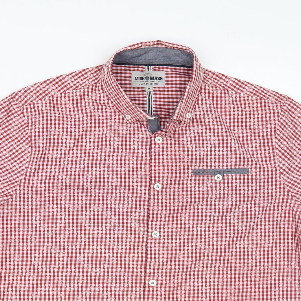 Mish Mash Mens Red Check Cotton Button-Up Size M Collared Button