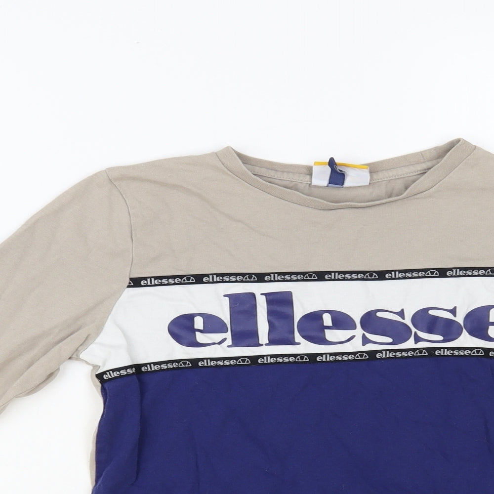 Ellesse Boys Beige Colourblock Cotton Pullover T-Shirt Size 10-11 Years Crew Neck Pullover