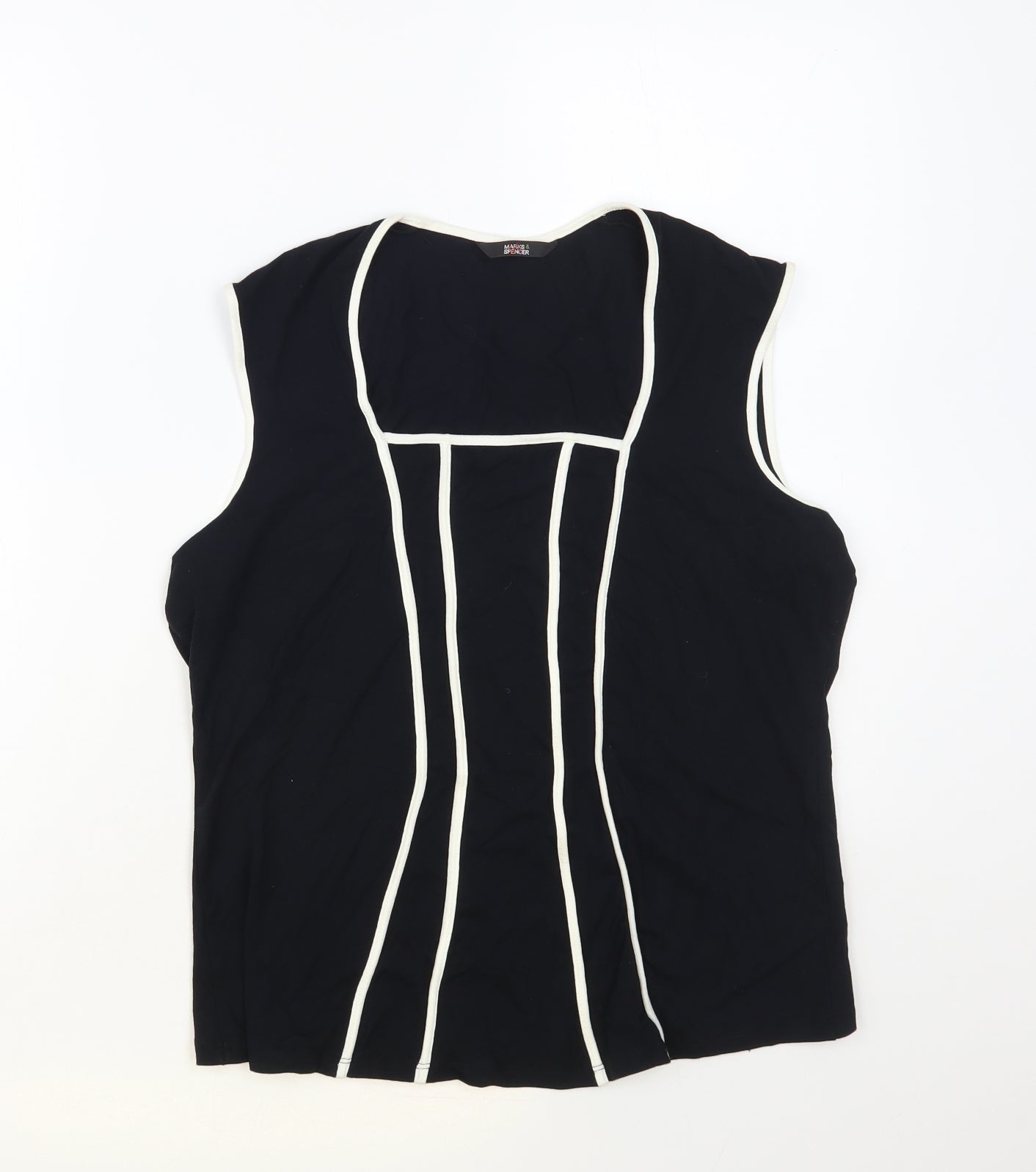 Marks and Spencer Womens Black Striped Viscose Basic Blouse Size 18 Square Neck