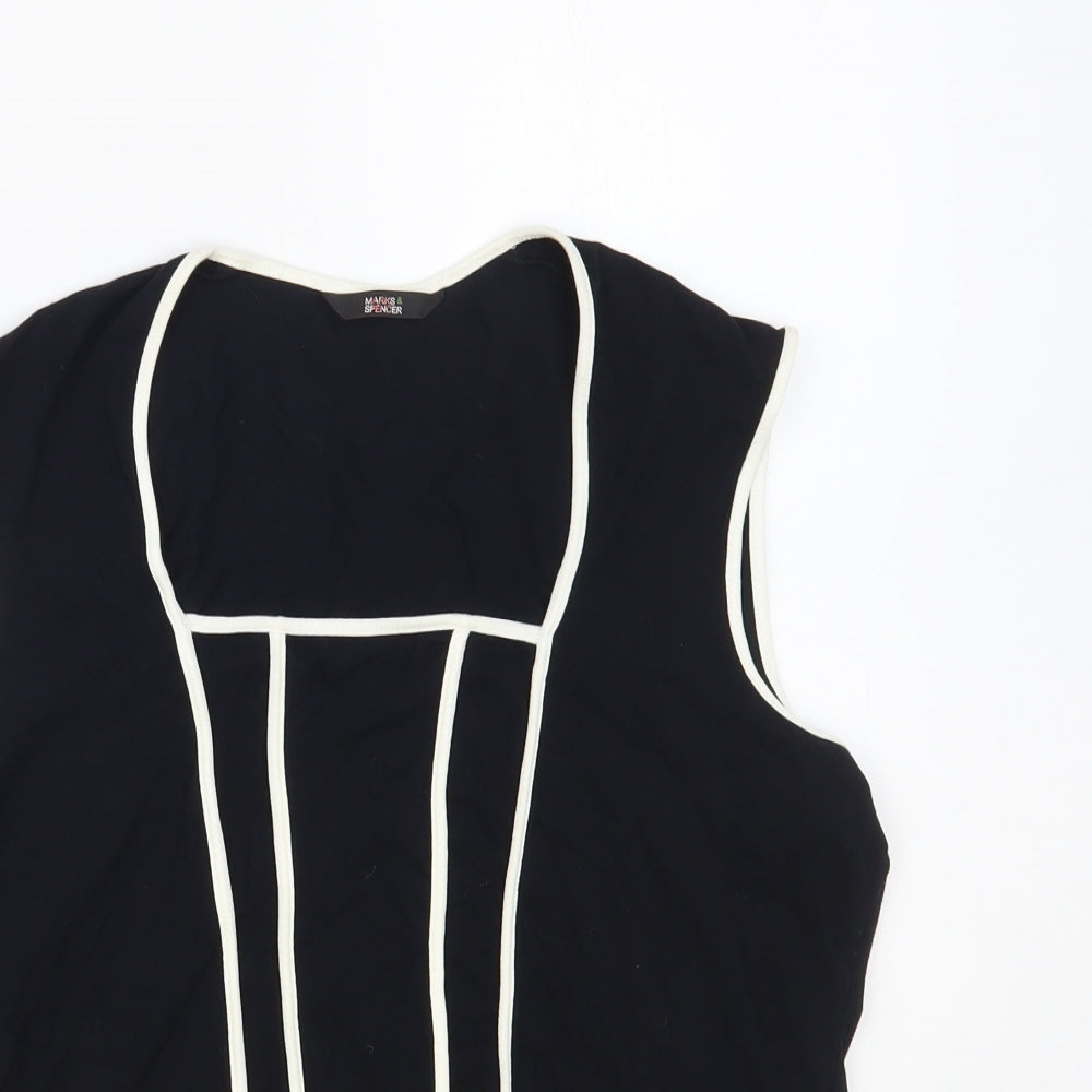 Marks and Spencer Womens Black Striped Viscose Basic Blouse Size 18 Square Neck