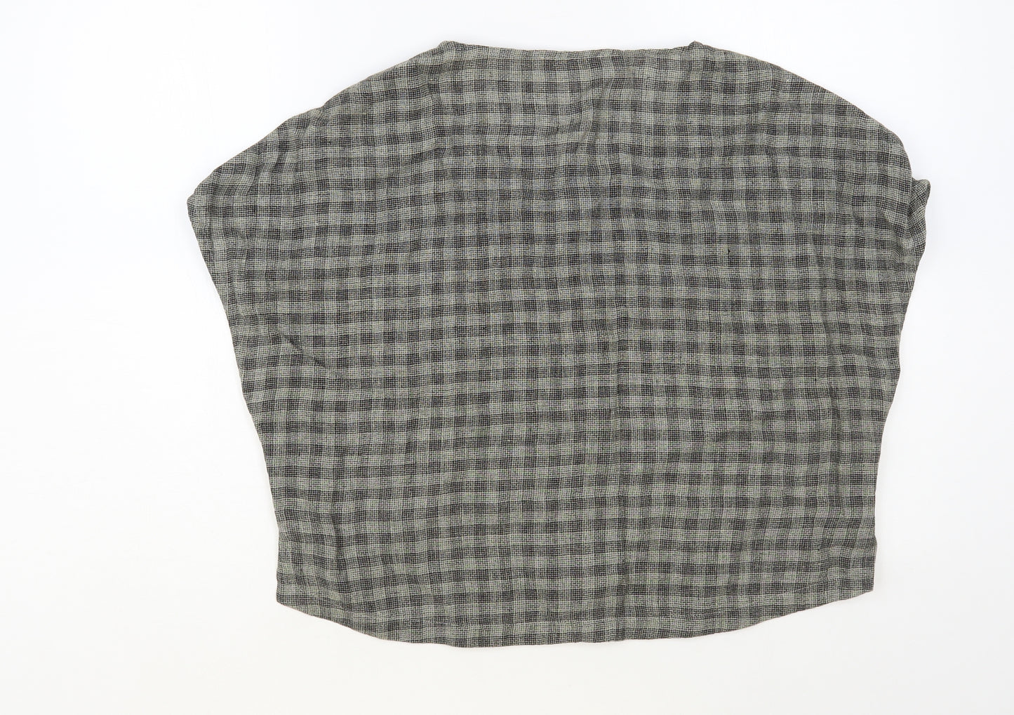 Clemente Womens Grey Check Linen Basic Button-Up Size L Round Neck