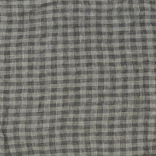 Clemente Womens Grey Check Linen Basic Button-Up Size L Round Neck