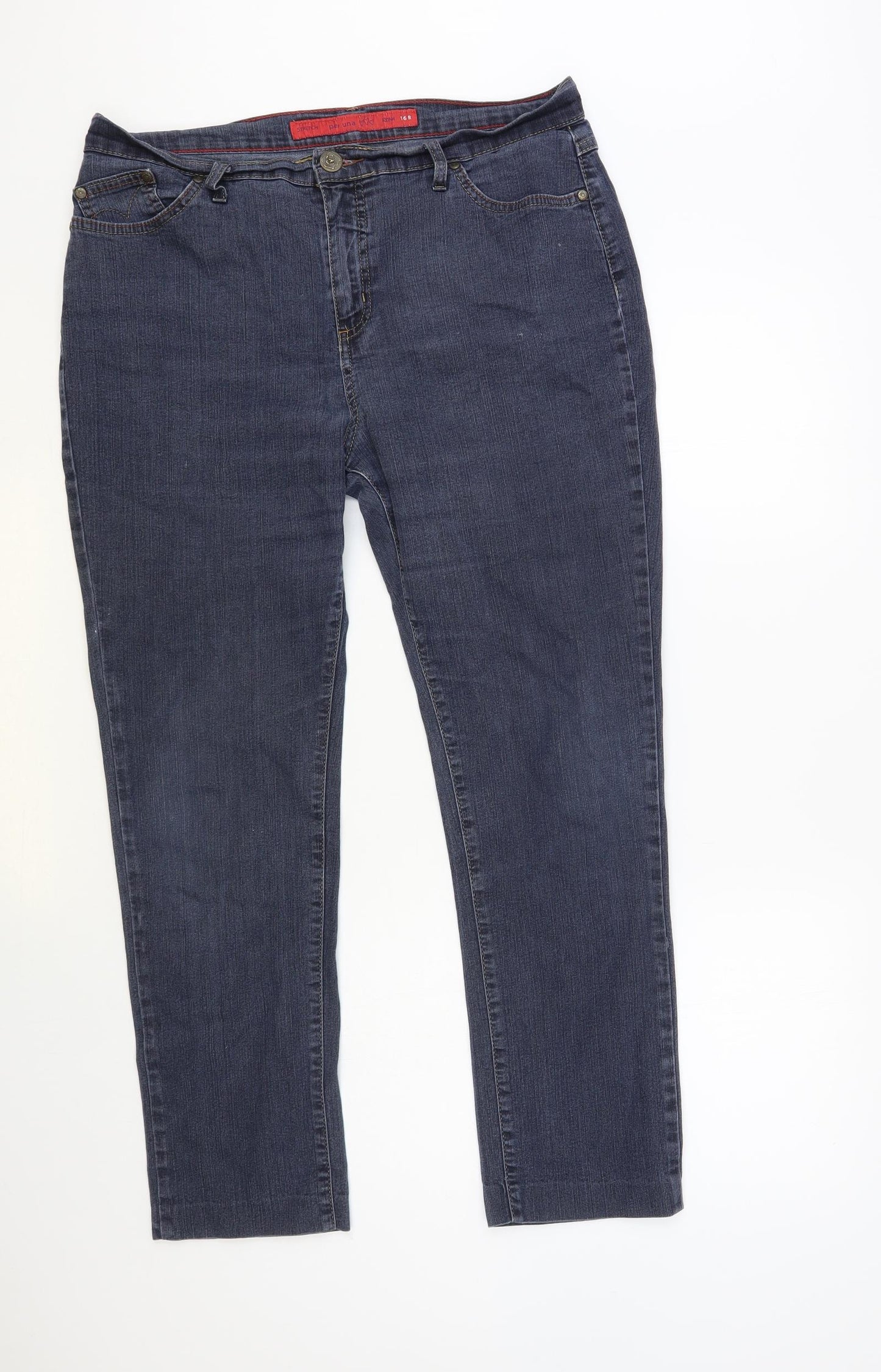 Per Una Womens Blue Cotton Straight Jeans Size 16 L28 in Regular Button