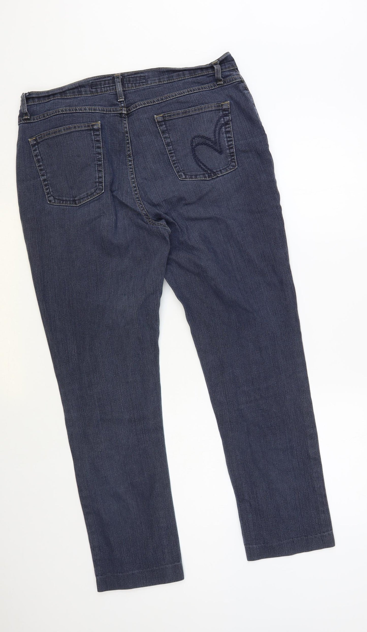 Per Una Womens Blue Cotton Straight Jeans Size 16 L28 in Regular Button