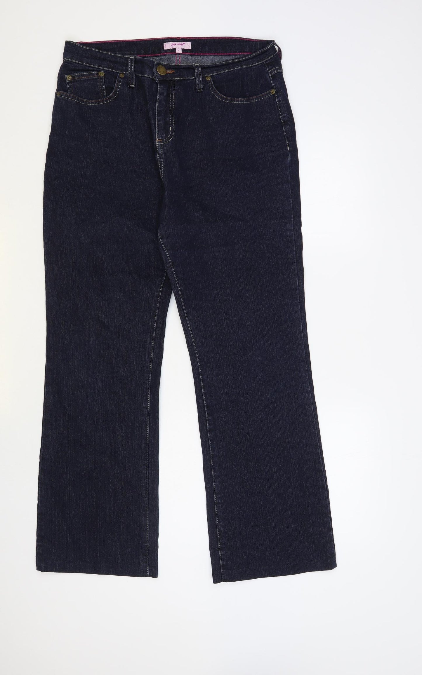 Per Una Womens Blue Cotton Bootcut Jeans Size 14 L30 in Regular Button