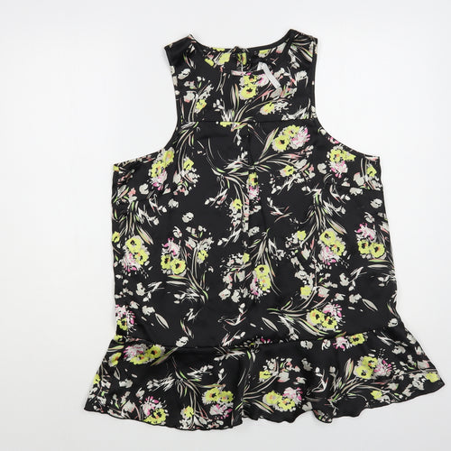 NEXT Womens Black Floral Polyester Basic Blouse Size 14 Round Neck