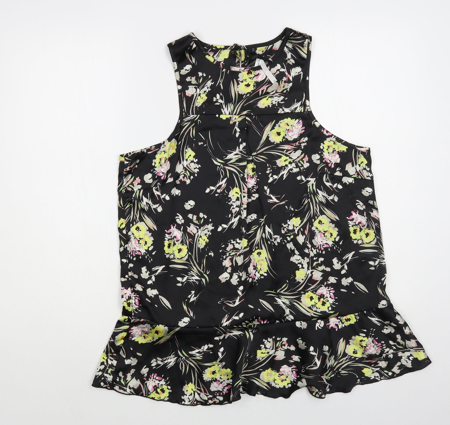 NEXT Womens Black Floral Polyester Basic Blouse Size 14 Round Neck